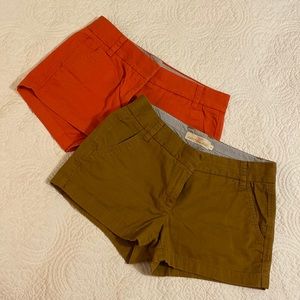 J Crew chino broken in shorts, cognac and red/orange